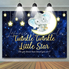 Lofaris Stars and Moon Dark Blue Elephent Baby Shower Backdrop