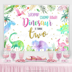 Lofaris Stomp Chomp Rawr Dinosaur Is Turning Two Birthday Backdrop