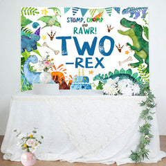 Lofaris Stomp Chomp Rawr Two Rex 2nd Birthday Backdrop