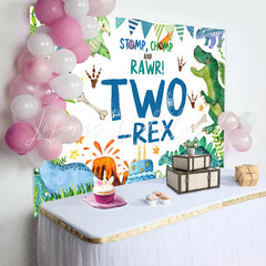 Lofaris Stomp Chomp Rawr Two Rex 2nd Birthday Backdrop