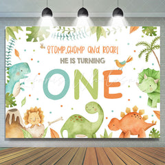 Lofaris Stomp Chomp Roar He Is Turning One Birthday Backdrop