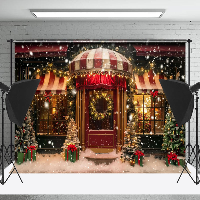 Lofaris Store Door Gifts Snow Scene Trees Christmas Backdrop