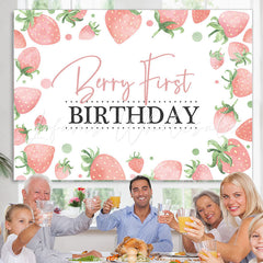 Lofaris Strawberry First Sweet Birthday For Girl Backdrop