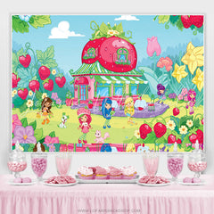 Lofaris Strawberry Girls Pink Green House Floral Party Backdrop