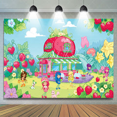 Lofaris Strawberry Girls Pink Green House Floral Party Backdrop