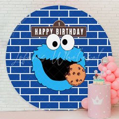 Lofaris Street Cookie Monster Blue Round Birthday Backdrop