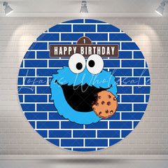 Lofaris Street Cookie Monster Blue Round Birthday Backdrop