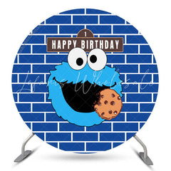 Lofaris Street Cookie Monster Blue Round Birthday Backdrop