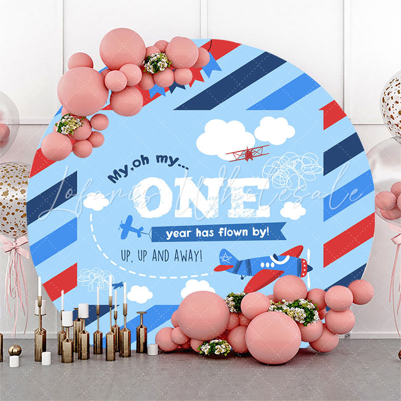 Lofaris Stripe Blue Sky Cloud Round 1st Birthday Backdrop