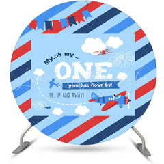 Lofaris Stripe Blue Sky Cloud Round 1st Birthday Backdrop