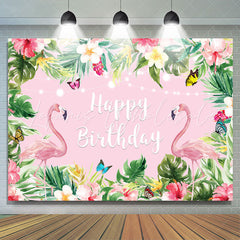 Lofaris Summer Pink Tropical Flower Flamingos Birthday Backdrop