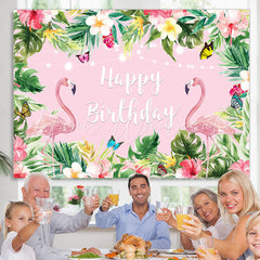 Lofaris Summer Pink Tropical Flower Flamingos Birthday Backdrop