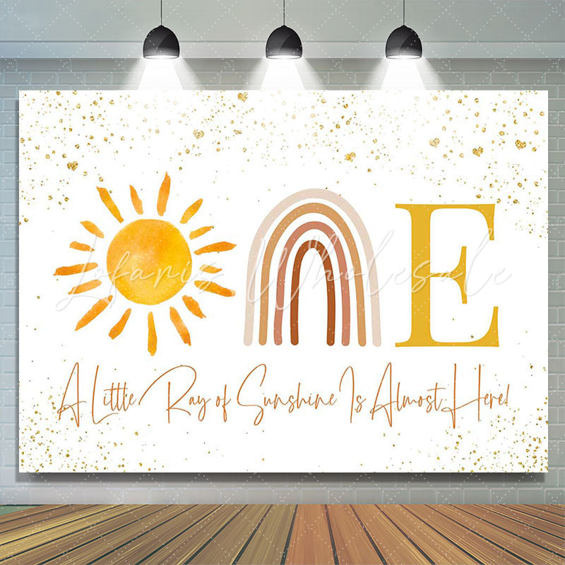 Lofaris Sun Rainbow Golden Glitter 1st Birthday Backdrop