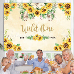 Lofaris Sunflower and Feather Wild one Yellow Birthday Backdrop