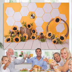 Lofaris Sunflower Bee Wood Floor Birthday Party Backdrop for Baby