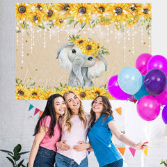 Lofaris Sunflower Elephant Gold Glitter Lights Baby Shower Backdrop