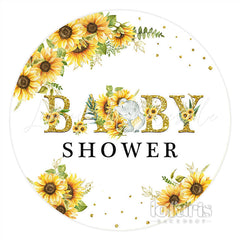 Lofaris Sunflower With Elephant Gold Round Baby Shower Backdrop