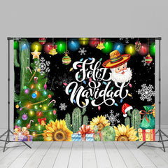 Lofaris Sunflower Xmas Tree Feliz Navidad Christmas Backdrop