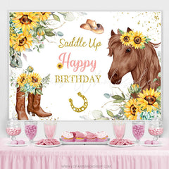 Lofaris Sunflowers And Brown Horse Gold Glitter Birthday Backdrop