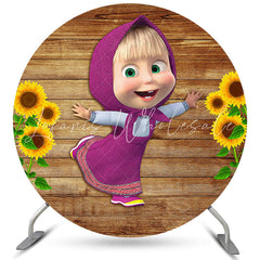 Lofaris Sunflowers And Little Girl Round Wood Birthday Backdrop