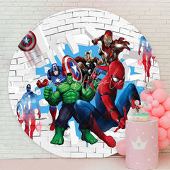 Lofaris Superman Pierce Brick Wall Circle Birthday Backdrop