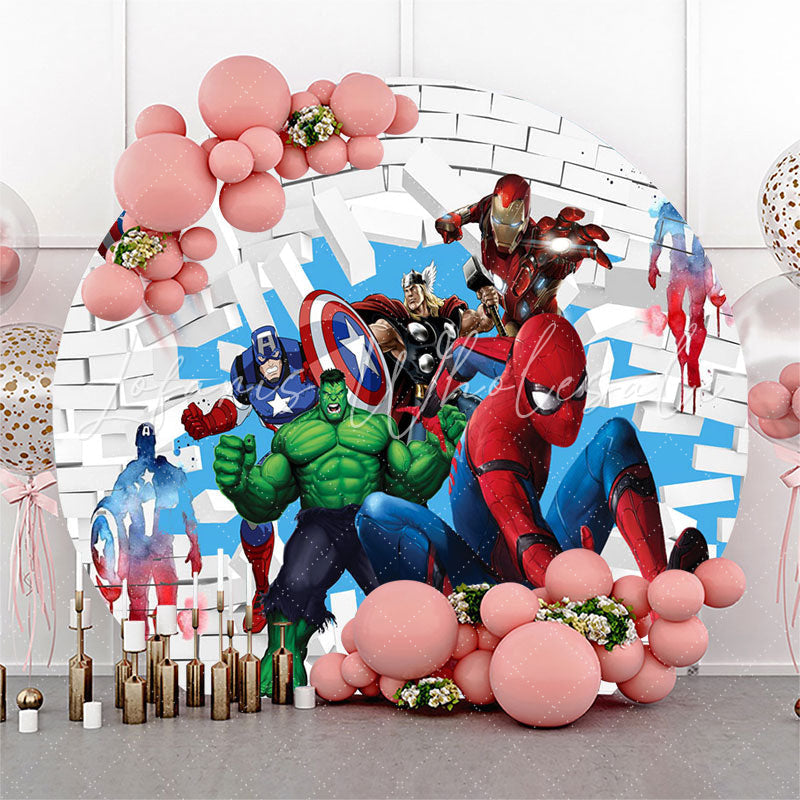 Lofaris Superman Pierce Brick Wall Circle Birthday Backdrop