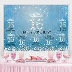 Lofaris Sweet 16 Diamond Glitter Blue Birthday Backdrop