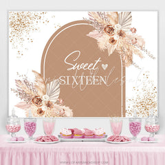 Lofaris Sweet 16 Flowers Arched Happy Birthday Backdrop