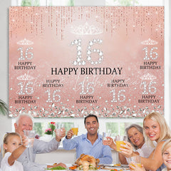 Lofaris Sweet 16 Pink Glitter Diamond Birthday Backdrop for Girls