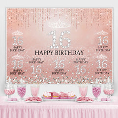 Lofaris Sweet 16 Pink Glitter Diamond Birthday Backdrop for Girls