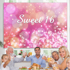 Lofaris Sweet 16 Pink Gokeh Golden Bokeh 16Th Birthday Backdrop