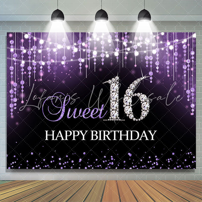 Lofaris Sweet 16 Purple Bokeh Diamond Glitter Birthday Backdrop