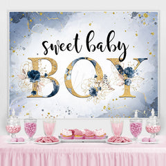 Lofaris Sweet Baby Boy Marble Floral Blue Shower Backdrop