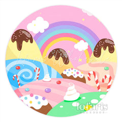 Lofaris Sweet Candy Land Rainbow Cartoon Round Backdrop