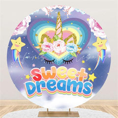 Lofaris Sweet Dreams Unicorn Round Happy Birthday Backdrop