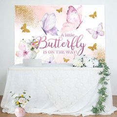 Lofaris Sweet Flying Butterfly Baby Girl Shower Backdrop