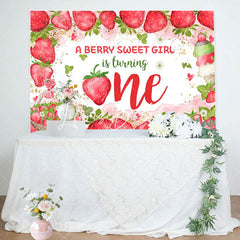 Lofaris Sweet Girl Turning One Strawberry Birthday Backdrop