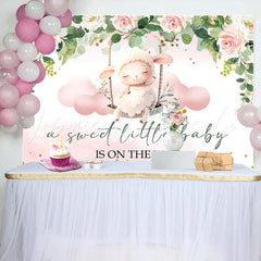 Lofaris Sweet Little Baby Floral Sheep Shower Backdrop