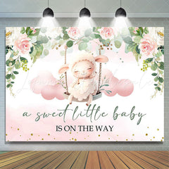 Lofaris Sweet Little Baby Floral Sheep Shower Backdrop