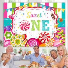 Lofaris Sweet One Loliipop Candy Land Happy Birthday Backdrop