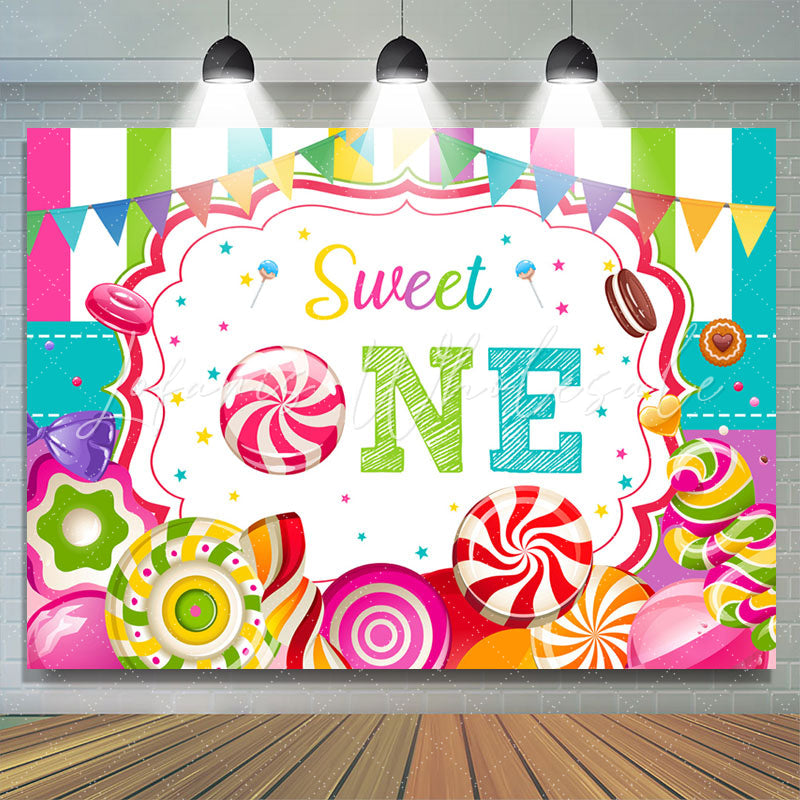 Lofaris Sweet One Loliipop Candy Land Happy Birthday Backdrop