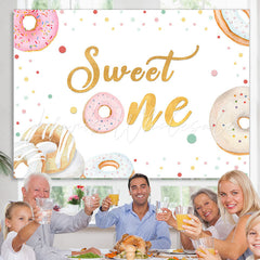 Lofaris Sweet One Lovely Donut Themed Happy Birthday Backdrop