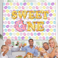 Lofaris Sweet One With Donuts Theme Happy Birthday Backdrop