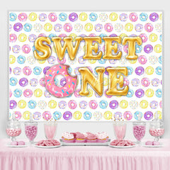 Lofaris Sweet One With Donuts Theme Happy Birthday Backdrop