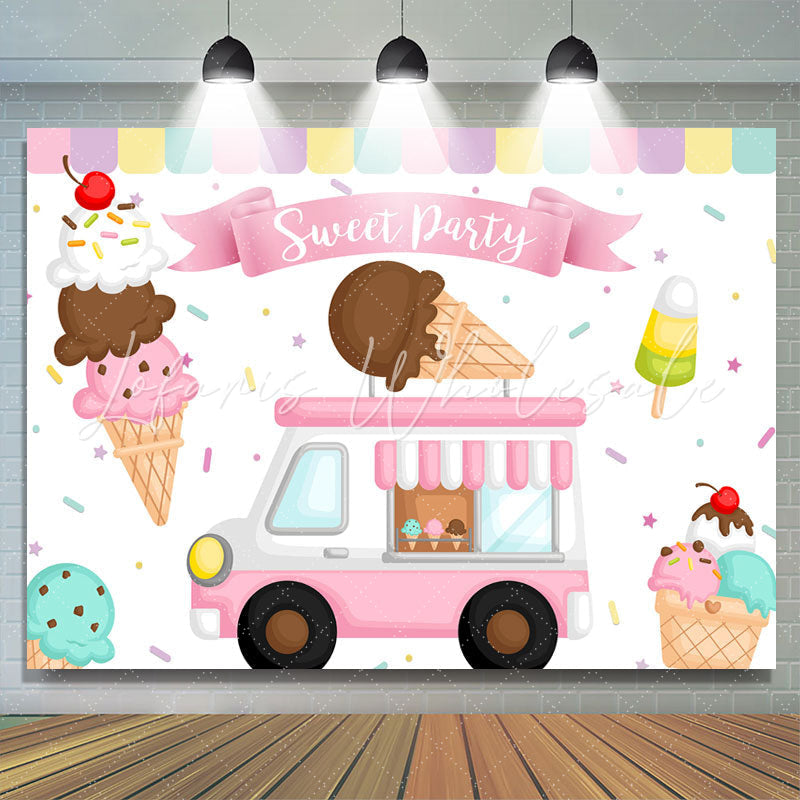 Lofaris Sweet Party Ice Cream Theme Baby Girl Birthday Backdrop