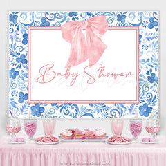 Lofaris Sweet Pink Bow With Floral Baby Shower Backdrop