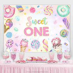 Lofaris Sweet Pink Dessert Ice Cream One Birthday Backdrop