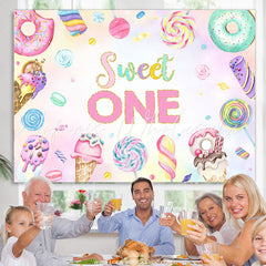 Lofaris Sweet Pink Dessert Ice Cream One Birthday Backdrop