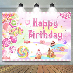 Lofaris Sweet Pink Dessert World Themed Happy Birthday Backdrop