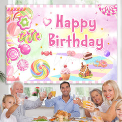 Lofaris Sweet Pink Dessert World Themed Happy Birthday Backdrop